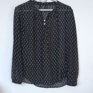 Black Patterned Long-Sleeve Women's Blouse